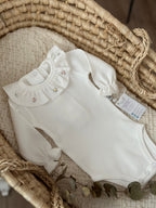 Kız Bebek Rokoko Çiçek İşlemeli Fırfırlı Yaka Uzun Kollu Body Pembe