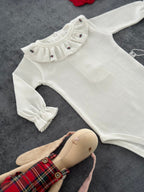 Kız Bebek Rokoko İşlemeli Fırfırlı Yaka Uzun Kollu Body Kırmızı