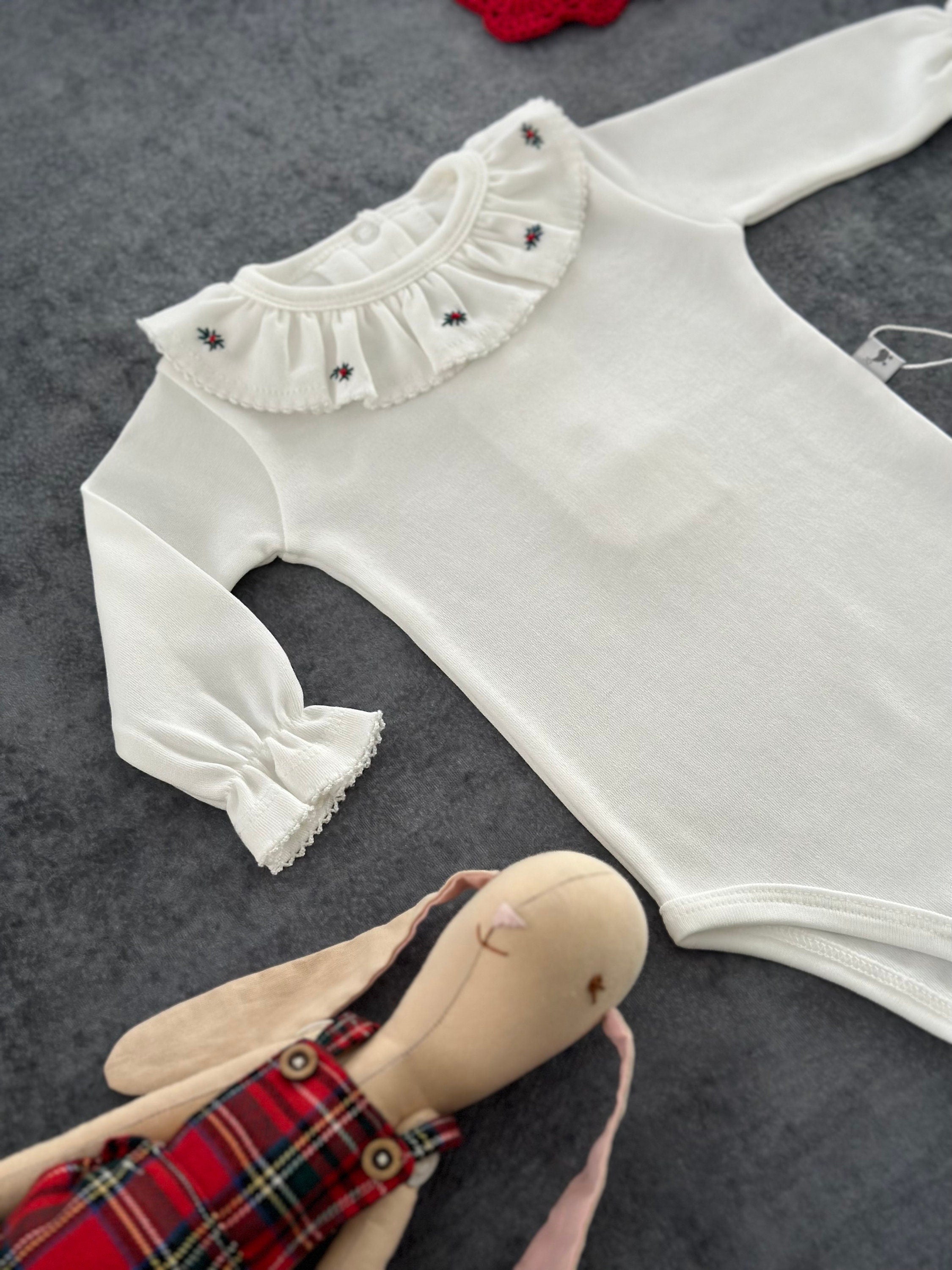 Kız Bebek Rokoko İşlemeli Fırfırlı Yaka Uzun Kollu Body Kırmızı