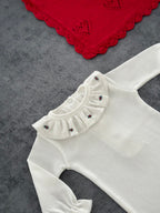 Kız Bebek Rokoko İşlemeli Fırfırlı Yaka Uzun Kollu Body Kırmızı