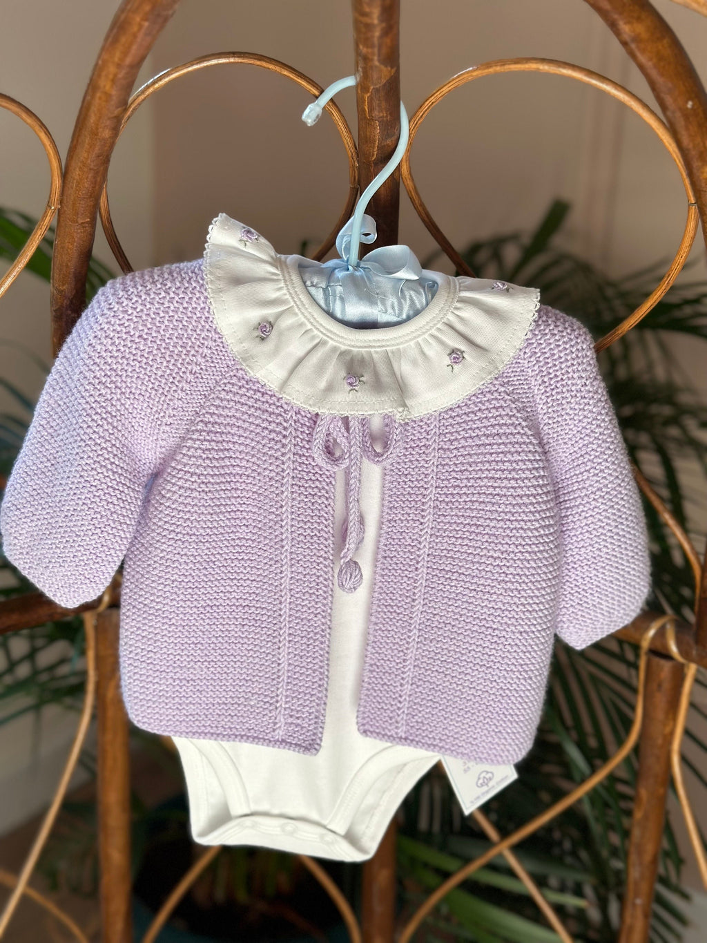 Kız Bebek Rokoko İşlemeli Fırfırlı Yaka Uzun Kollu Body Lila