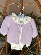 Kız Bebek Rokoko İşlemeli Fırfırlı Yaka Uzun Kollu Body Lila