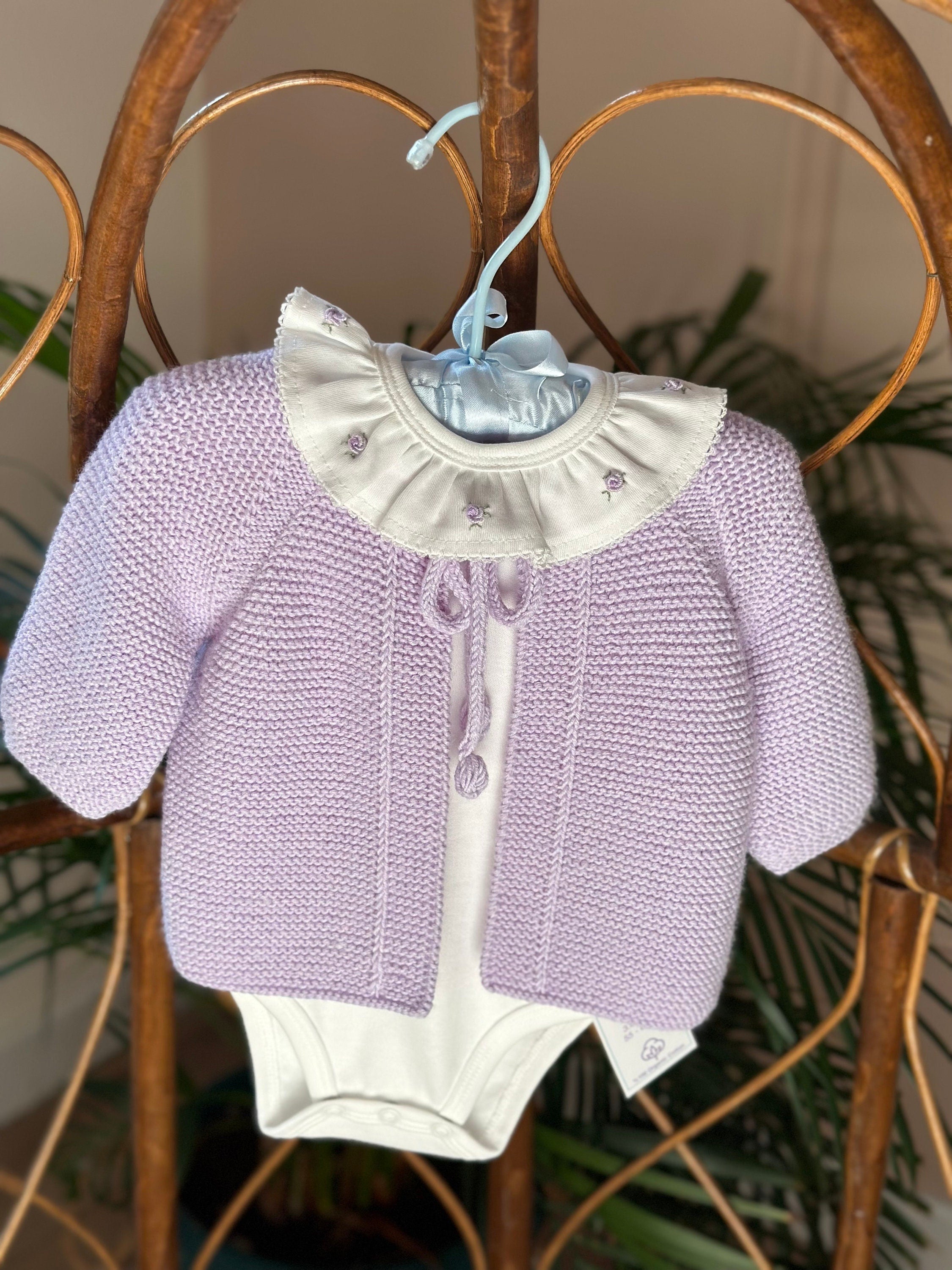 Kız Bebek Rokoko İşlemeli Fırfırlı Yaka Uzun Kollu Body Lila