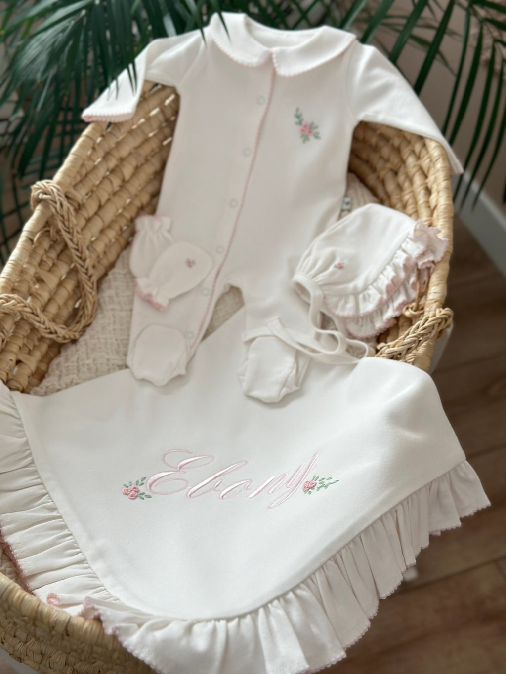 Spring Flowers Organik Yenidoğan Seti – Pembe Kroşeta Detaylı