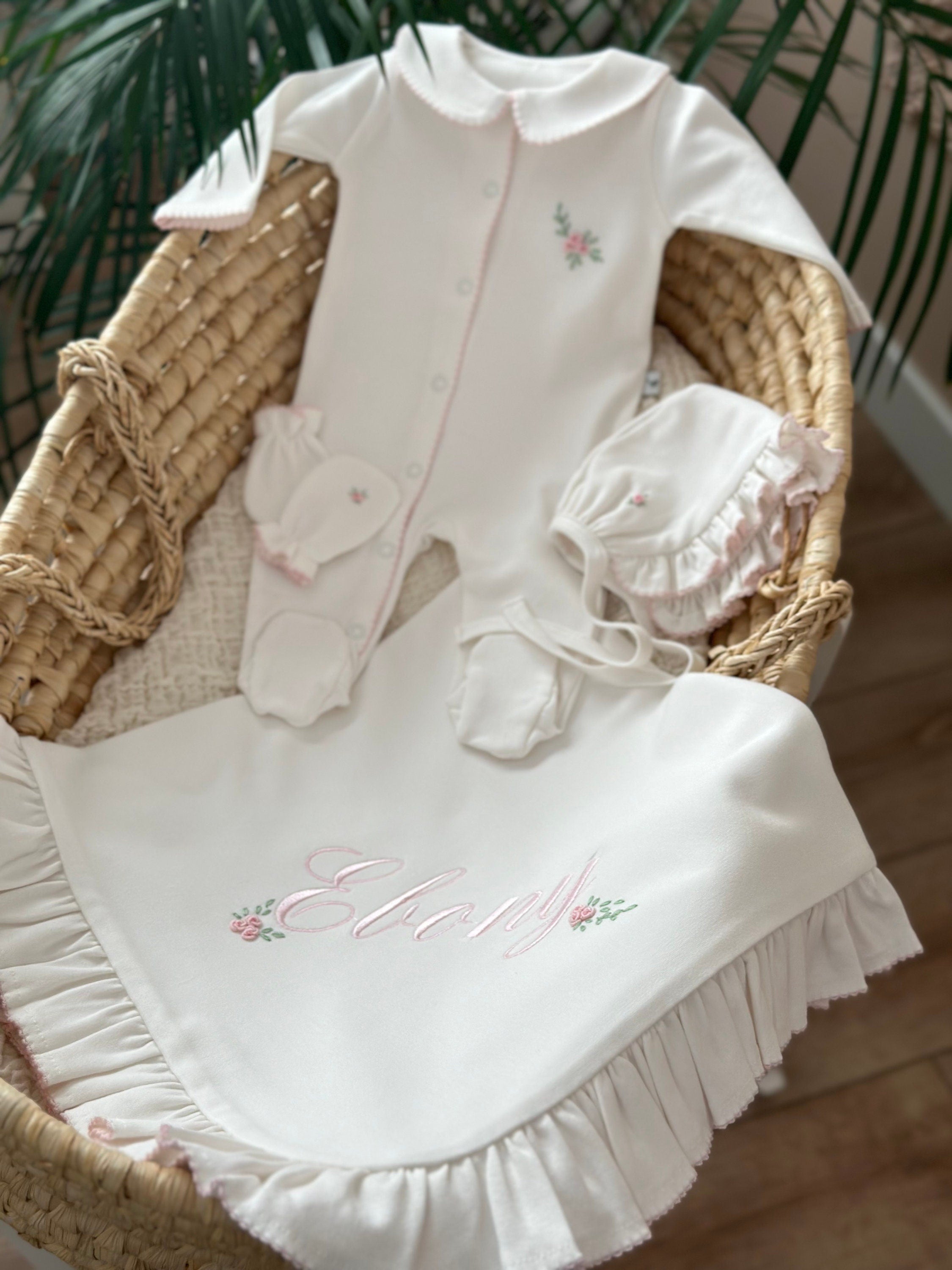 Spring Flowers Organik Yenidoğan Seti – Pembe Kroşeta Detaylı