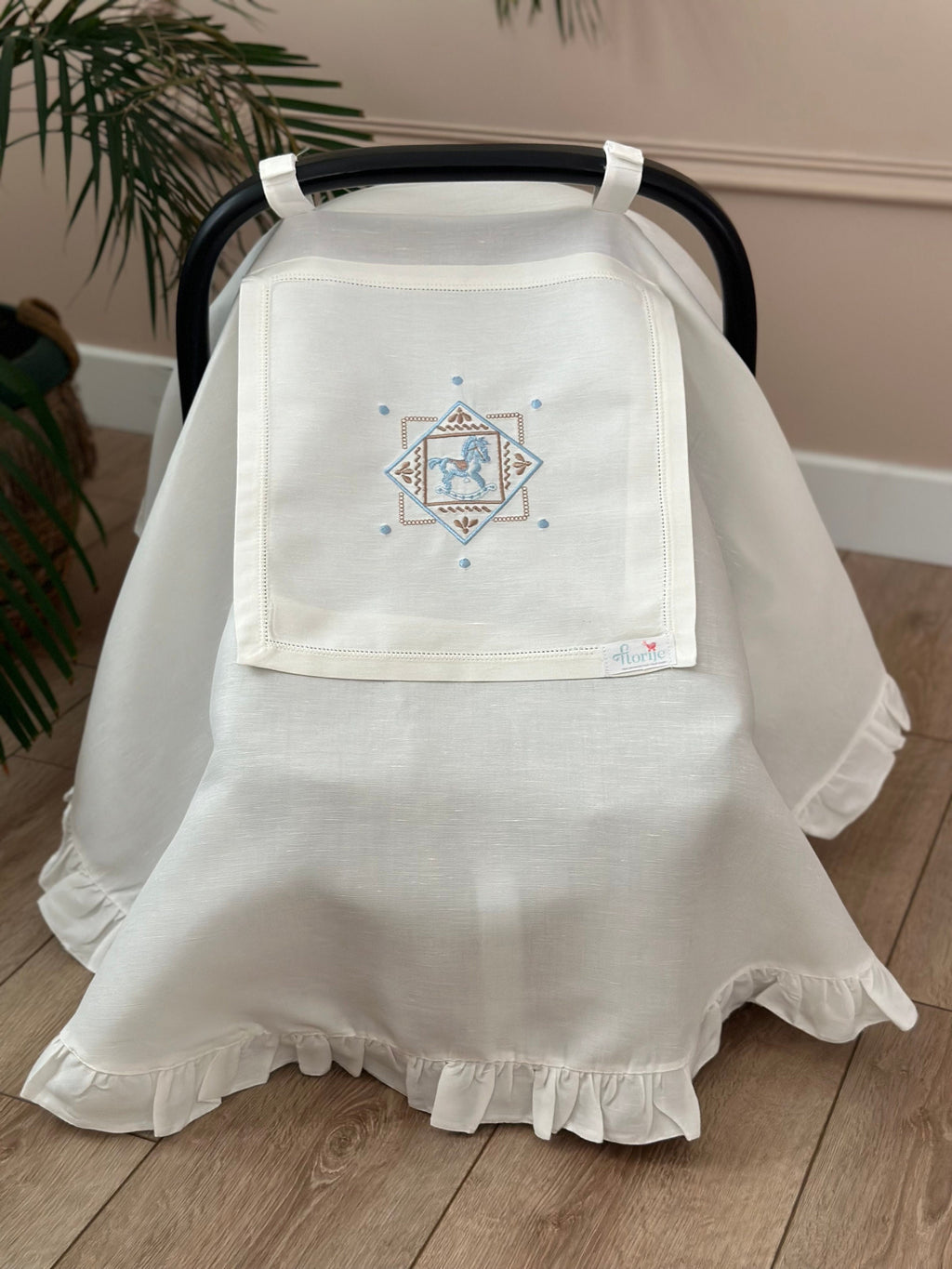 Carousel Keten Puset Örtüsü Mavi - Bej