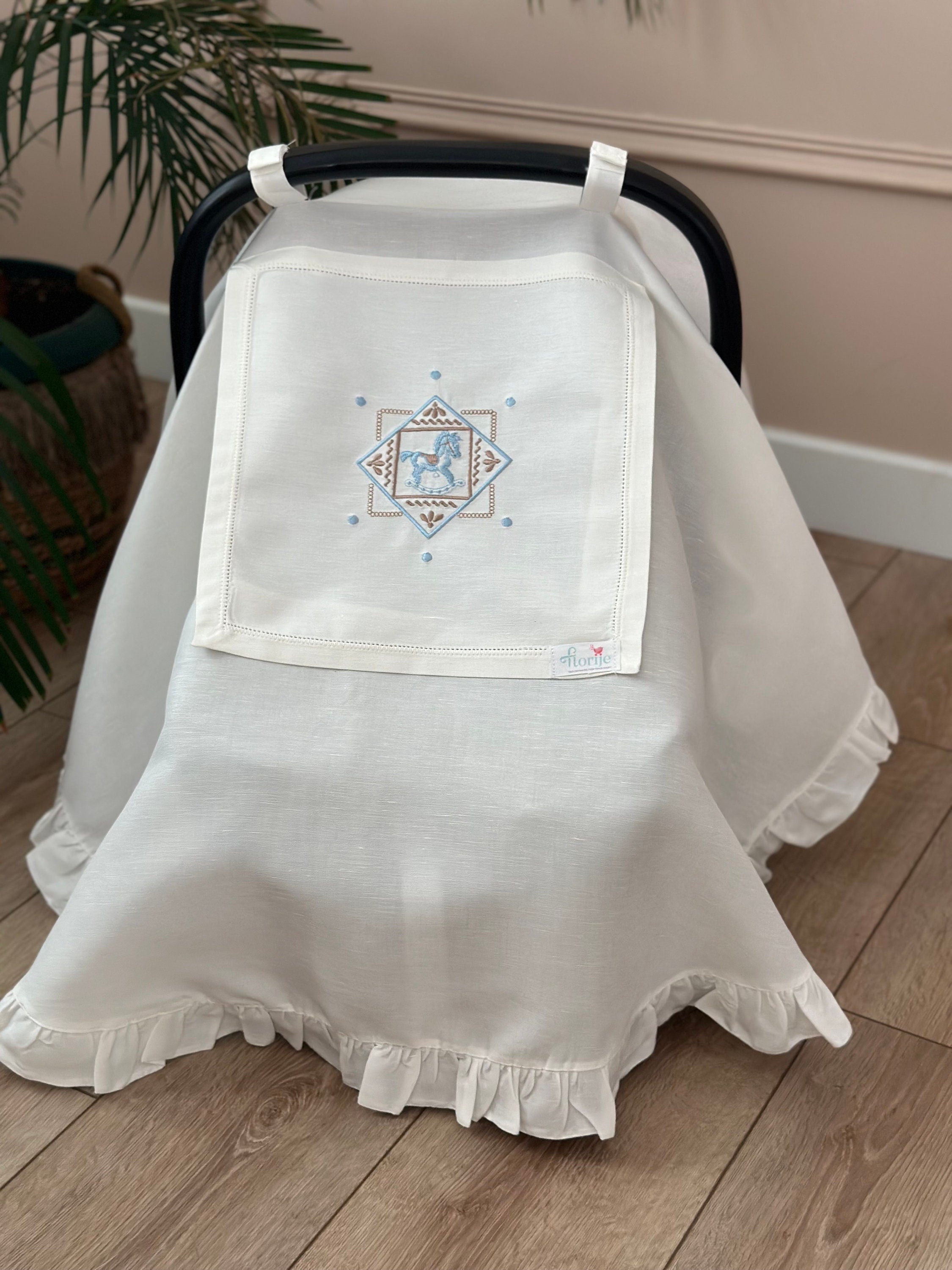 Carousel Keten Puset Örtüsü Mavi - Bej