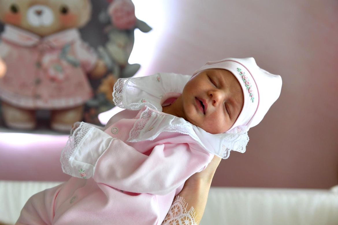 Pembe Nakışlı 3 Parça Tulum Seti