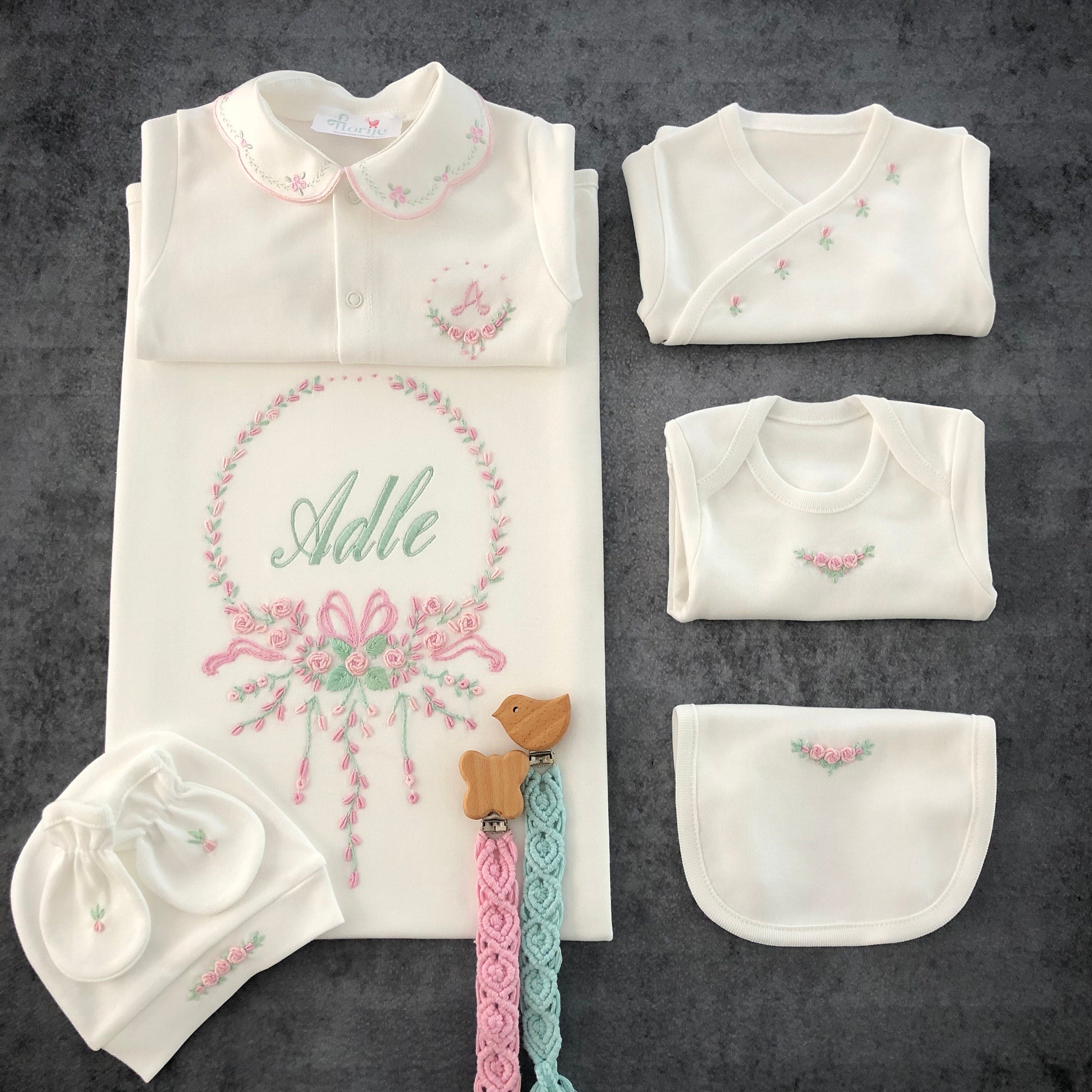 Damla Modeli Hastane Çıkışı Seti - Pembe&Mint