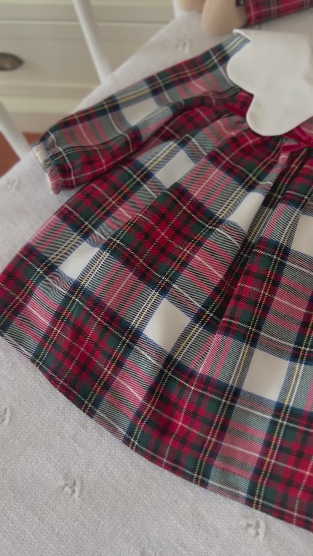 Lora– Red Plaid Baby Girl Dress | Elegant New Year's Dress with Baby Collar Detail 6-24 Months