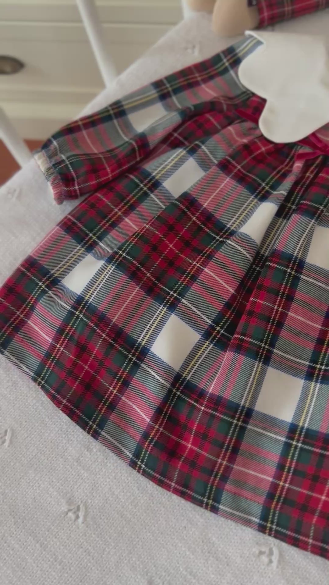 Lora– Red Plaid Baby Girl Dress | Elegant New Year's Dress with Baby Collar Detail 6-24 Months