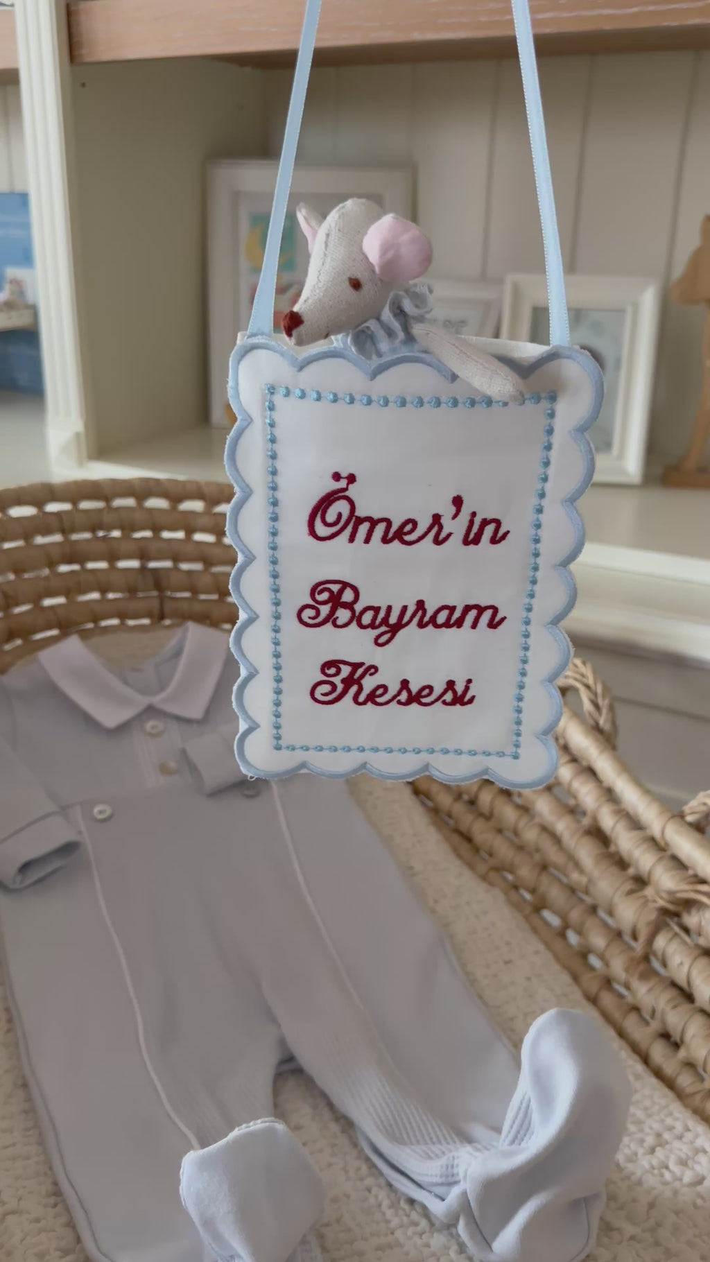 Kişiye Özel Bayram Kesesi Mavi Çerçeve
