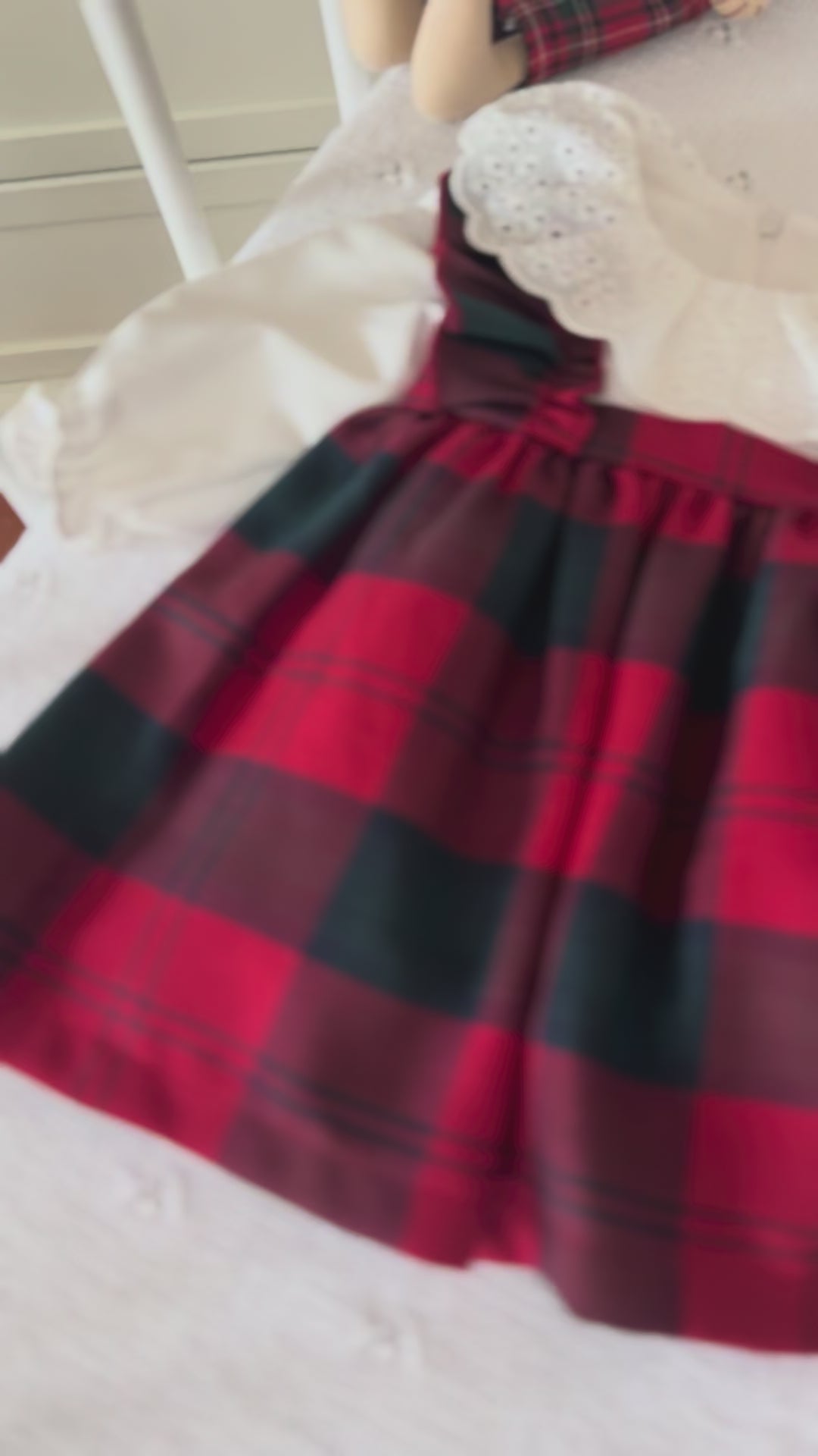 Mila– Red Plaid Baby Girl Dress | Elegant New Year's Dress with Scallop Collar Detail 6-24 Months